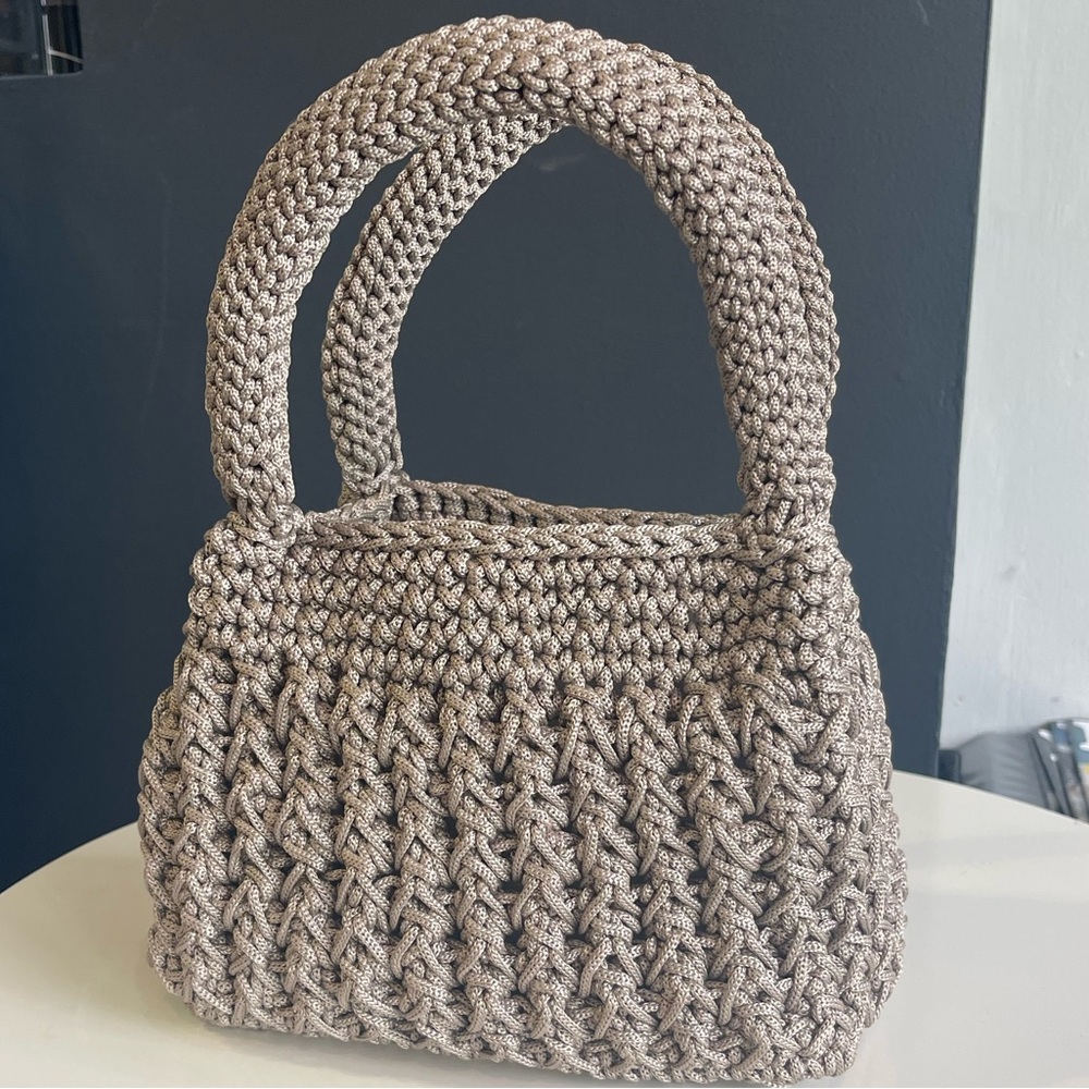 Handcrafted Crochet Tote Bag in Taupe